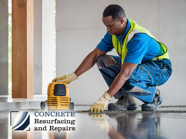 technician working performing concrete Sub-Floor Self-Leveling